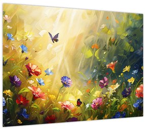 Tablou - Pajiște cu flori de primăvară, pictură (70x50 cm)