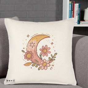 Perna Decorativa Luna Florala Boho, 40x40 cm, Crem Reliefat, Husa Detasabila, Perna Inclusa, BEKZ®