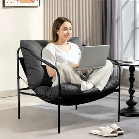 HOMCOM Fotoliu de Sufragerie din Piele PU și Cadru Metalic cu Perne Groase, 74.5x75x77 cm, Gri Antracit | Aosom Romania