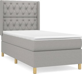 vidaXL Pat continental cu saltea, gri deschis, 80x200 cm, textil