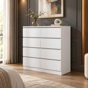Comodă modernă cu 8 sertare, 90x40x96 cm, Alb