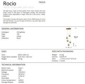 Lustra LED dimabila cu 5 pendule ROCIO, auriu SV-783529