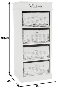 Comoda cu 4 sertare (cosuri), alb, BLANCO