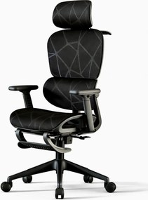 Scaun ergonomic, functie translatie sezut, cotiere reglabile 3D, tetiera 3D, suport lombar reglabil, spătar reglabil inaltime, pivotant, suport picioare, Negru