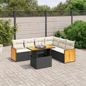 vidaXL Set canapele de grădină cu perne, 7 piese, negru, poliratan