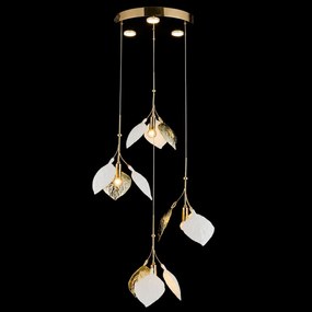 Lustra cu Frunze Ceramice, 4 Brate, Finisaj Gold - Bussy Lighting 7238-4+3P