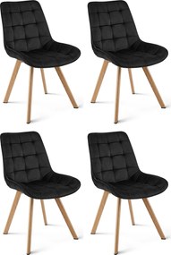 Set 4 Scaune Bucatarie/Dining Sunny Catifea Negru, Picioare Metalice Finisaj Lemn
