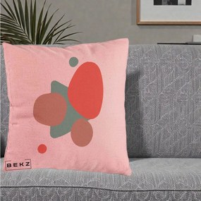 Perna Decorativa Abstract Forme Coral Turcoaz, 40x40 cm, Roz, Husa Detasabila, Perna Inclusa, BEKZ®