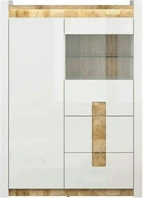 Vitrina ALAMEDA, alb/stejar, PAL/sticla securizata, 102x41x141 cm