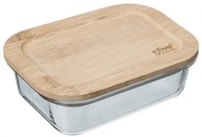 Caserola sticla si capac ermetic bambus, 0.38 l, 14.5x10.3x5.4 cm