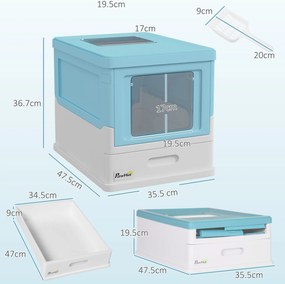 PawHut Litieră pentru Pisici Închisă cu Lopățică, Tavă Detașabilă și 2 Uși, 47.5x35.5x36.7cm, Albastru | Aosom Romania
