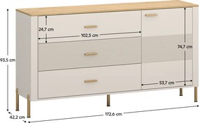 Comodă, caşmir/stejar de piatră, RUNOL 1D3S