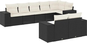 vidaXL Set mobilier de grădină cu perne, 8 piese, negru, poliratan