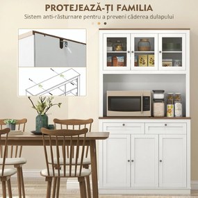 HOMCOM bufetieră înaltă de bucătărie cu 4 dulapuri, 2 sertare și blat central, 100x40x180 cm, alb | Aosom Romania