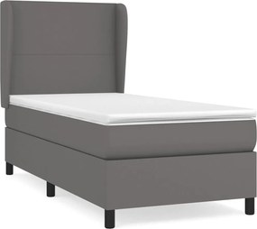 vidaXL Pat box spring cu saltea, gri, 100x200 cm, piele ecologică