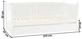 Pat cu pat suplimentar, lemn de pin, alb, 90x200, GLAMIS