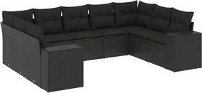 vidaXL Set mobilier de grădină cu perne, 9 piese, negru, poliratan
