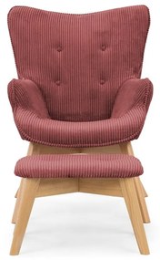 Fotoliu cu taburet roșu cu tapițerie din catifea reiată Niko – Ropez