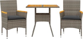 vidaXL Set mobilier grădină cu perne 3 piese gri poliratan/lemn acacia