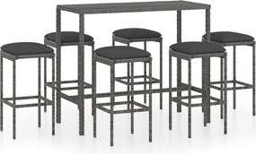 vidaXL Set mobilier bar de grădină cu perne, 7 piese, gri, poliratan