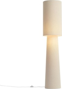Lampă de podea Japandi bej din material teddy cu 2 lumini - Trompet