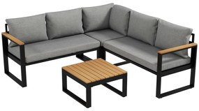 Outsunny Set de mobilier pentru gradina din 4 piese cu 2 canapele pentru doua persoane, coltar, masuta de cafea, Mobilier de colt pentru exterior, Gri