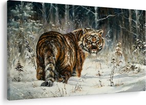 Tablou - Tigru într-o pădure înzăpezită, pictură în ulei (90x60 cm)
