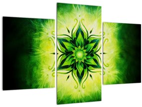 Tablou - Mandala de flori, fundal verde (90x60 cm)