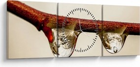 Tablou cu picături de apă pe creangă (cu ceas) (90x30 cm)