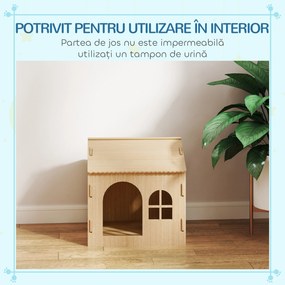 PawHut Căsuță pentru Câini de Interior cu Fereastră Mică și Intrare Frontală, 49,5x41x51 cm, Lemn Natural | Aosom Romania