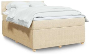 vidaXL Pat box spring cu saltea, crem, 140x200 cm, textil