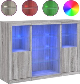 vidaXL Servantă cu lumini LED, 3 buc., gri sonoma, lemn prelucrat