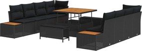 vidaXL Set de canapele pentru grădină 11 pcs Negru Rattan poli