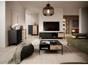 Masa RTV neagra in decor artizanal stejar RAVE 153 2D