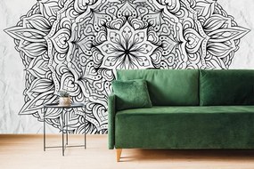 Tapet Mandala etnică abstractă în alb-negru
