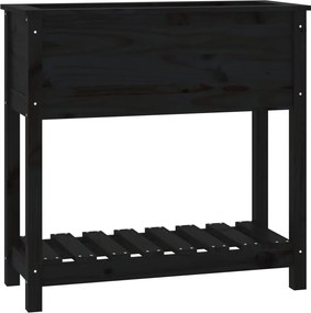 vidaXL Jardinieră cu raft, negru, 82,5x34,5x81 cm, lemn masiv de pin