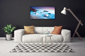 Tablou pe panza canvas Sea Stones Beach Peisaj Albastru Gri Roz