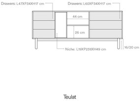 Comodă joasă de culoare gri închis 180x76 cm Corvo - Teulat