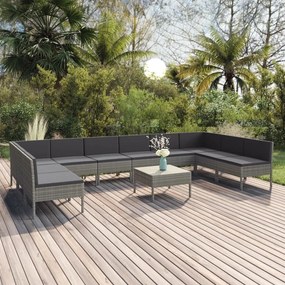 3094602 vidaXL Set mobilier de grădină cu perne, 11 piese, gri, poliratan