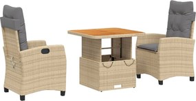 vidaXL Set mobilier de grădină cu perne, 3 piese, bej, poliratan