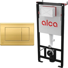 Set rezervor WC cu cadru incastrat Alca AM101/1120 si clapeta de actionare Basic M275 auriu