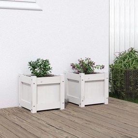 vidaXL Jardiniere de grădină, 2 buc., alb, lemn masiv de pin