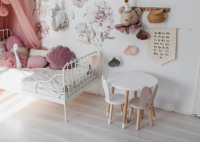 Set masuta rotunda alba si 2 scaunele iepuras roz si alb
