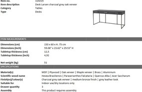 Birou design elegant LUX Larsen, gri carbune 114215 HZ