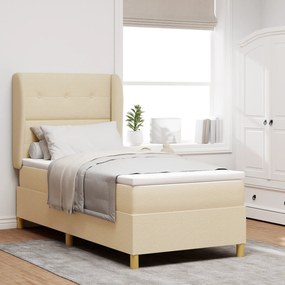 vidaXL Pat box spring cu saltea, crem, 100x200 cm, textil