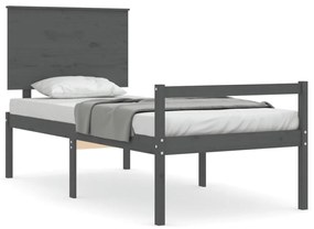 3195473 vidaXL Cadru de pat senior cu tăblie, 100x200 cm, gri, lemn masiv
