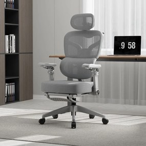 Scaun ergonomic, Sezut Translatie, cotiere 9D, tetiera 6D, suport lombar reglabil, spătar reglabil inaltime, pivotant, suport picioare, sezut buretat,Gri