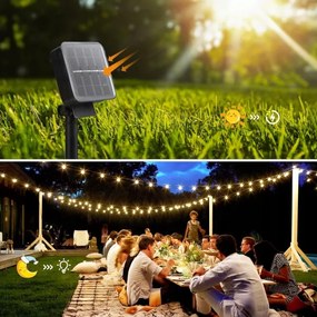 Ghirlandă solară decorativă cu 30 LED/8 funcții, 500 mAh, 10,6 m, IP67, alb cald