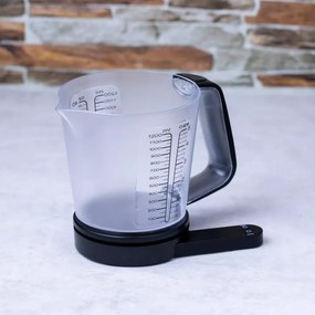 Cântar de bucătărie cu cană gradată Kinghoff KH 1829, 1,5 l, până la 5 kg, TARA, oprire automată, negru