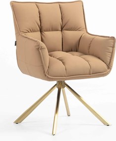 HR560 BAZĂ STEA Scaun Caramel Piele Ecologica Premium Soft cu Bază Aurie